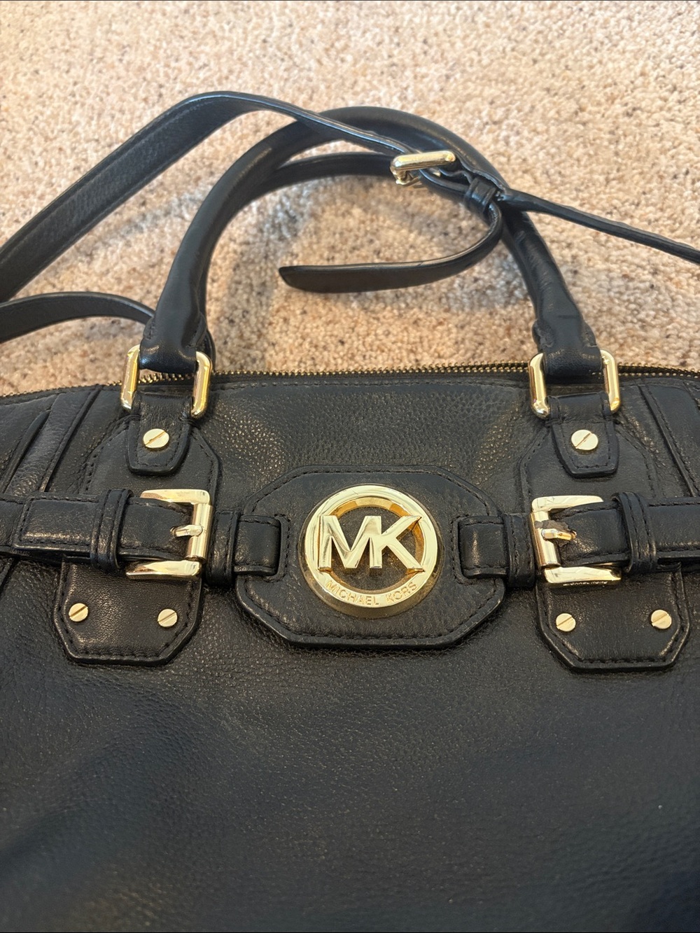 Michael Kors Black Leather Satchel with Gold Hardware and MK Medallion - Picture 3 of 4